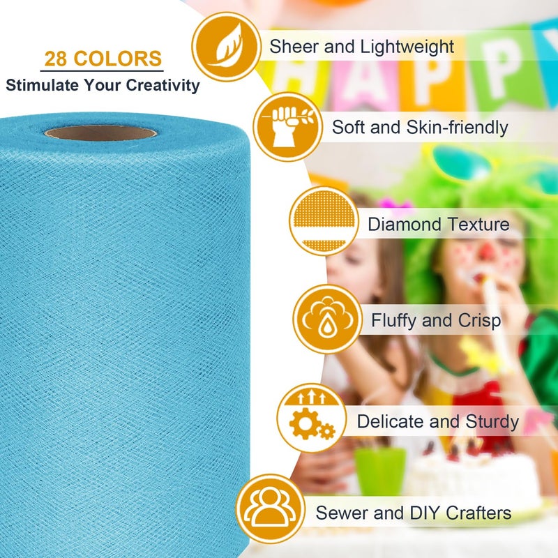 Ableme Deco Tulle Fabric Roll 6 Inch by 100 Yards (300 ft) Tulle Ribbon Sheer Mesh Netting for DIY Tutu Skirt Gift Wrapping Wedding Baby Shower Birthday Halloween Party Decorations Crafts, 34 Colors (Turquoise) - Image 3